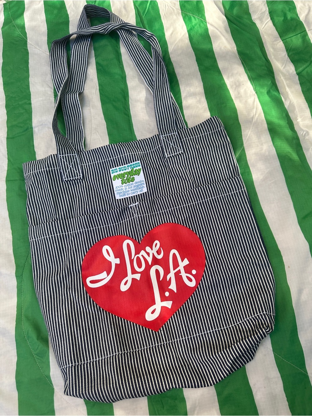 BIG BUD PRESS I love la everyday tote striped